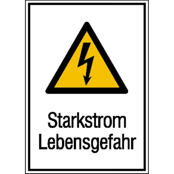 Stein HGS Elektrokennzeichnung/Kombischild mit Warnzeichen und Zusatztext, Starkstrom Lebensgefahr, Folie, selbstklebend, 21.1368
