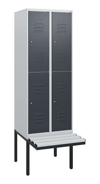 C+P Doppelstöckiger Spind Classic PLUS, 2 Abteile, 1950x600x815mm, 7035/7016, Zylinderschlösser, schwebende Sitzfläche, 0803405-20 S10083