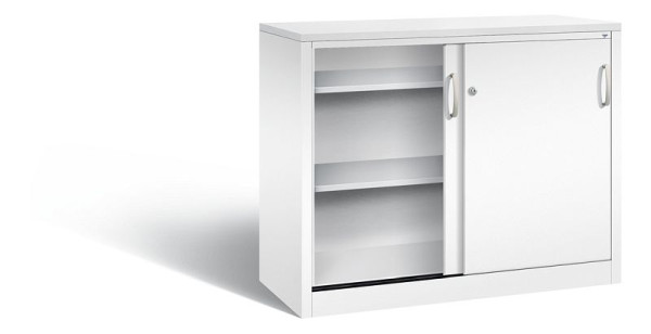 C+P Sideboard mit Schiebetüren Acurado, H1000xB1200xT500mm, Farbe: Verkehrsweiß, Bügelgriff, 2056-00 S10113