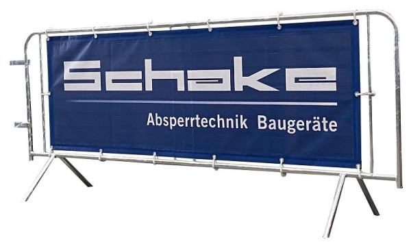 Schake Absperrgitter verzinkt, mit Werbebanner, aus stabilem Stahlrohr 26,9mm, mit Verbindungshaken aus Flacheisen, 419_00-CL