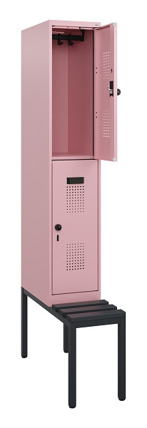 C+P Doppelstöckiger Spind Evolo PLUS, Bank, 2 Fächer, 1950x300x815mm, 3015/3015, Drehriegel, Sitzfläche Kunststoff, Sitzbank, 0493505-10 S10129