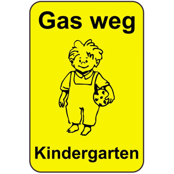 Stein HGS Kinderhinweisschild/Verkehrszeichen Gas weg Kindergarten, 500x750mm, Grund: gelb lackiert, 14777
