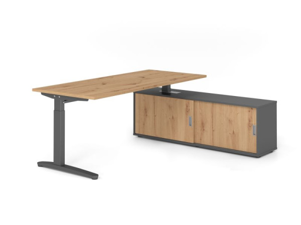 Hammerbacher Schreibtisch XB19, 180x80cm, Platte: Asteiche, 25mm dick, C-Fuß Gestell Graphit, höheneinstellbar, Ahorn, VXBE19SB/R/G/G/R