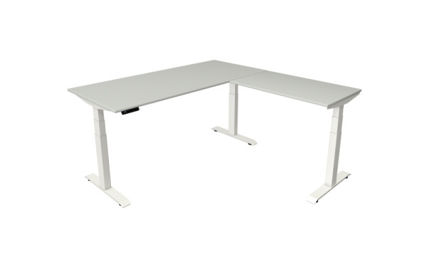 Kerkmann Steh-/Sitztisch Move 4 neu 180 x 80 cm mit Anbau 100 x 60 cm Gestell weiß, Tischplatte lichtgrau, 10093111