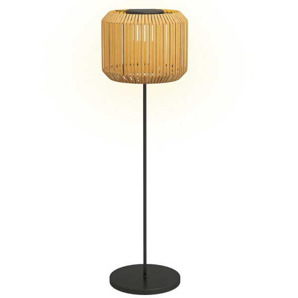 Outsunny Rattan Außenleuchte, Solar Gartenlampe, Einschaltautomatik, LED, wetterfest, Metallrahmen, Ø 34 x 130cm, Schwarz/Gelb, 867-152V00YL