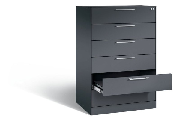 C+P Schubladenschrank Asisto, H1310xB800xT600mm, Farbe: Schwarzgrau, Bügelgriff, 146223-624 S10006