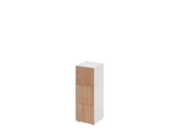 Hammerbacher Schließfachschrank schmal 3OH, 3 Türen mit Zahlenschloss, Korpus: weiß, Türen: Nussbaum, 40 x 42 x 110 cm (BxTxH), V234L3/W/N/ZS