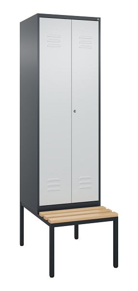 C+P Umkleidespind Classic PLUS SW, 2 Abteile, 2120x600x815mm, 7016/7035, Zylinderschloss, mit untergebauter Sitzbank, Buche-Sitzleisten, 0800527-20 S10057