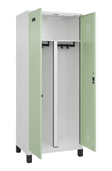 C+P PSA Schwarz-Weiß-Spind Evolo PLUS, mit Füßen, 2 Abteile, 1950x800x500mm, 90, Frontfarbe RAL 6019 Weissgrün, Zylinderschloss, 049012-22P S10046