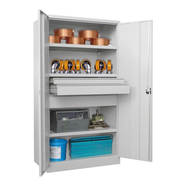 Pavoy Schwerlastschrank 1950/1040/630, 3 Fachböden, 3 Schubladen, Flügeltüren, Drehgriff mit Zylinderschloss, 36365-104-005-611300