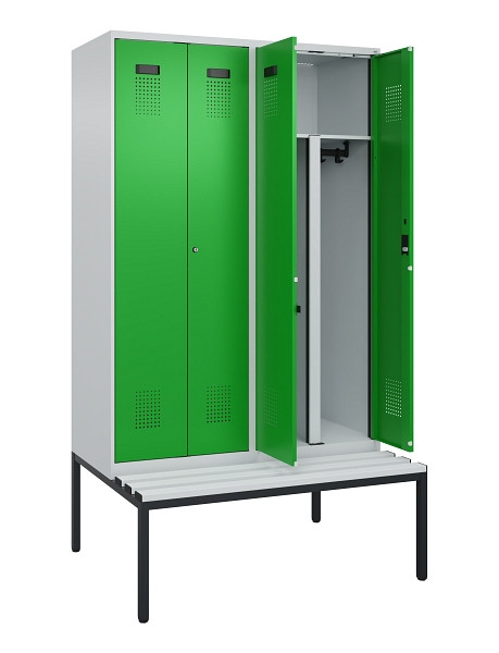 C+P PSA Doppel-Spind Evolo PLUS, Bank, 4 Abteile, 2120x1200x815mm, 7035/6037, Zylinderschloss, Sitzfläche Kunststoff, Sitzbank, 0490527-40P S10092