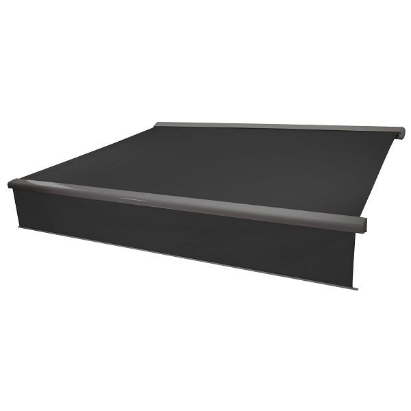 Mendler Elektrische Vollkassetten-Markise T124, 4,5x3m ausfahrbarer Volant, Polyester Anthrazit, grau, 58288+58311