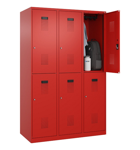 C+P Doppelstöckiger Spind Evolo PLUS, 6 Fächer, 1850x1200x500mm, 3020/3020, Zylinderschloss, 049300-32 S10052