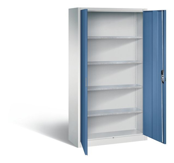 C+P Magazinschrank Serie 13, H1980xB1000xT420mm, Farbe: Lichtgrau / Fernblau, Muldengriff, 133144-20 S10185