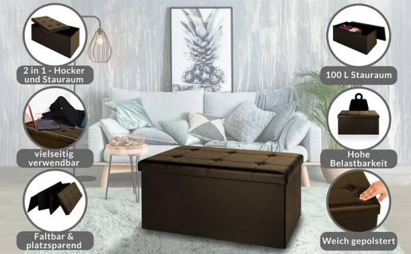 casaria Sitzbank Braun 80x40x40cm MDF faltbar, 101539