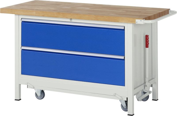 RAU Absenkbare Werkbank 8000 - Modell 8355, B1500 x T700 x H880 mm, Unterbau-Container, 2x Schubladen: 2xH270 mm, 05-8355A2-157B4F.11