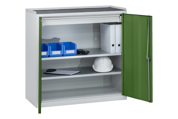 C+P Stahl-Flügeltürenschrank Serie 89, H1000xB100xT500mm, 7035/6011, 2 Türen, 88210-00 S10017