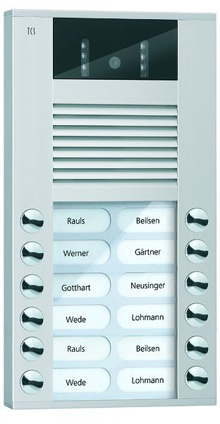 TCS Video-Außenstation mit 130-Grad-Kamera Serie AVE mit 12 Klingeltasten (rechts-/linksbündig), AP silber, AVE14123-0010