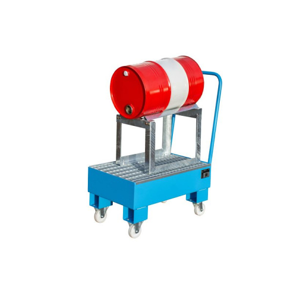 STEIN HGS Fahrbare Auffangwanne AW 60 SR, 3mm Stahlblech, für 60l-Fässer, RAL 5012 lichtblau, lackiert, 1x 60 Liter Fass liegend, 79203.0009