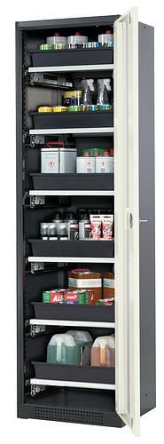 asecos Chemikalienschrank Systema-T CS-56RG, Korpus anthrazit, Flügeltüren weiß, 6 Tablarauszüge, 209039