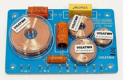 Visaton Frequenzweiche aus hochwertigen Kupferspulen, MKT-Folienkondensatoren sowie verlustarmen Tonfrequenz-Elkos HW 3/120 NG - 8 Ohm, 5412
