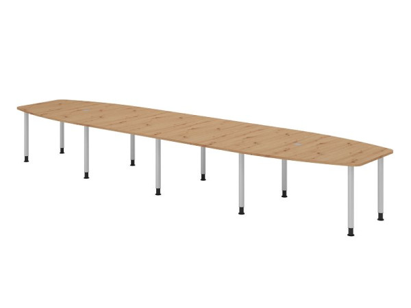 Hammerbacher Konferenztisch KT52C, 520 x 130 cm, Platte: Asteiche, 25mm dick, Zehn-Fuß-Gestell Silber, Rundrohr 6 cm, Arbeitshöhe 72-74 cm, VKT52C/R/S