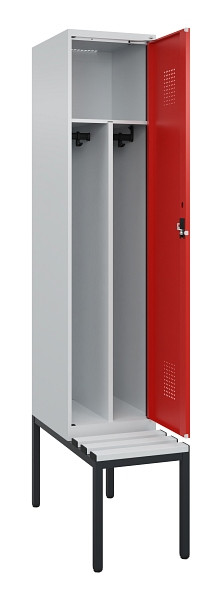 C+P Spind Evolo PLUS, 1 Abteile, 2120x400x815mm, 7035/3020, Haken 4, Zylinderschloss, Sitzfläche Kunststoff, Sitzbank, Trennwand, 0490507-12F S10086