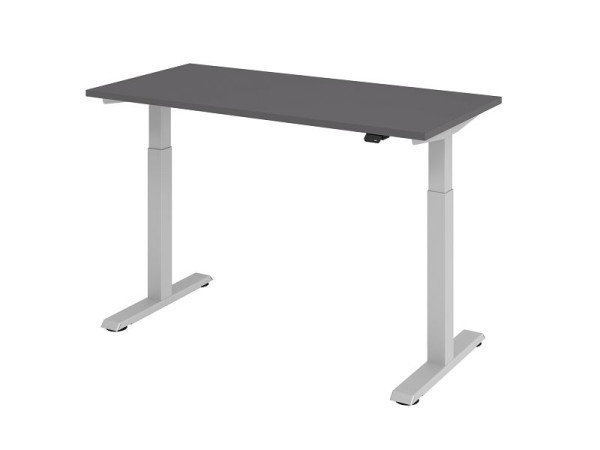 Hammerbacher Schreibtisch XMST614, 140 x 67 cm, Platte: Graphit, 25 mm dick, 2 mm ABS-Kante, Rechteckform, VXMST614/G/S