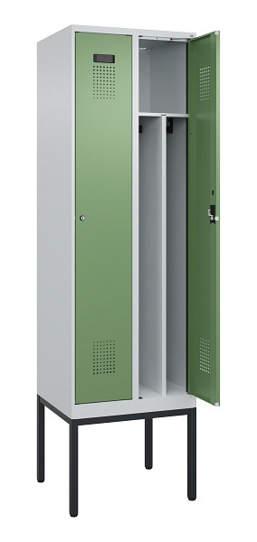 C+P Spind Evolo PLUS, Gestell, 2 Abteile, 2120x600x500mm, 7035/6011, Verschluss Zylinderschloss, 0490307-20F S10037