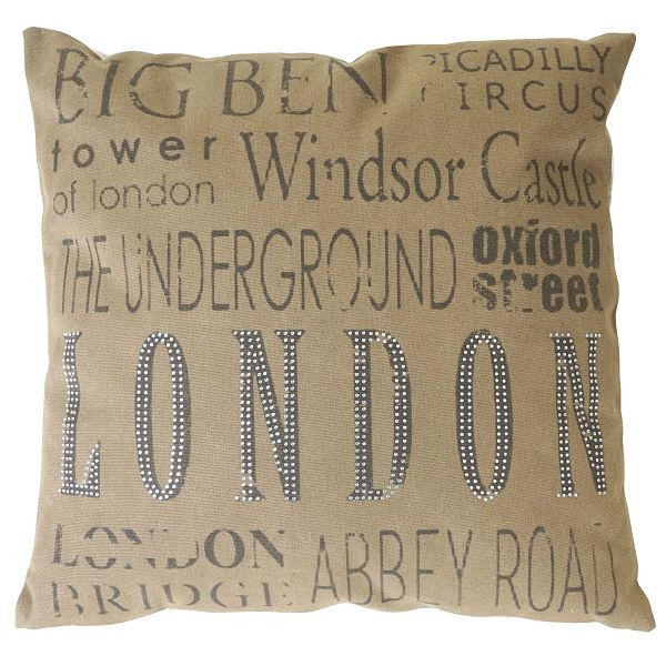 Mendler Deko-Kissen London, Sofakissen Zierkissen mit Füllung, braun Glitzersteine 45x45cm, 51881