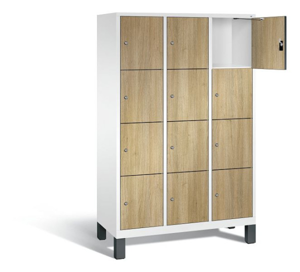 C+P Schließfachschrank Evolo, H1850xB1200xT500mm, Farbe: Verkehrsweiß / Dekor Eiche Sereno, 48010-324 S10146