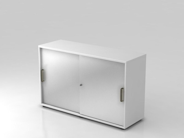 Hammerbacher Schiebetürschrank 2OH 120cm Streifengriff Weiß/Silber, 120x40x74,8 cm (BxTxH), V1752S/W/S/SG
