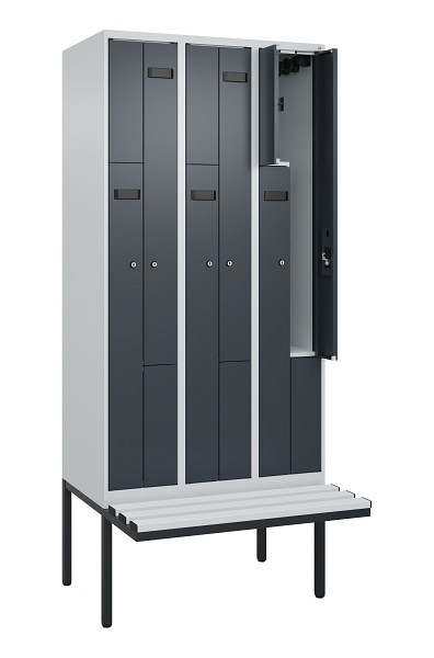 C+P Z-Spind Evolo PLUS, Bank, 6 Fächer, 2120x900x815mm, 7035/7016, Zylinderschloss, Material Sitzfläche Kunststoff, 0490437-306 S10093