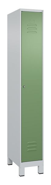 C+P Umkleidespind Classic PLUS mit Mitteltrennwand, Füße, 1950x300x500mm, 7035/6011, Zylinderschloss, 080010-10F S10021