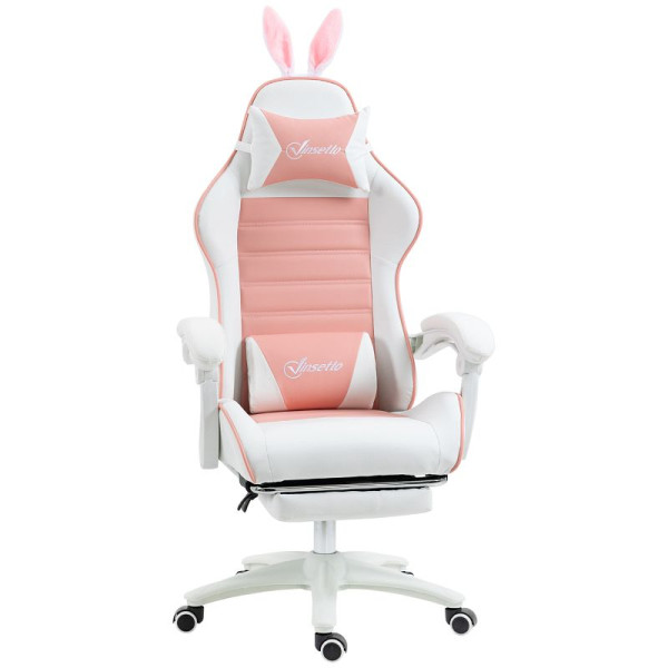 Vinsetto Gaming Stuhl Ergonomischer Gamer Stuhl mit Lendenwirbelstütze, Fußstütze Hasenohren Kopfkissen Rosa, 921-621V00PK