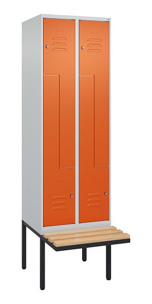 C+P Z-Spind Classic PLUS, Bank, 4 Abteile, 2120x600x815mm, 7035/2004, Zylinderschlösser, Buche-Sitzleisten, 0800437-204 S10061