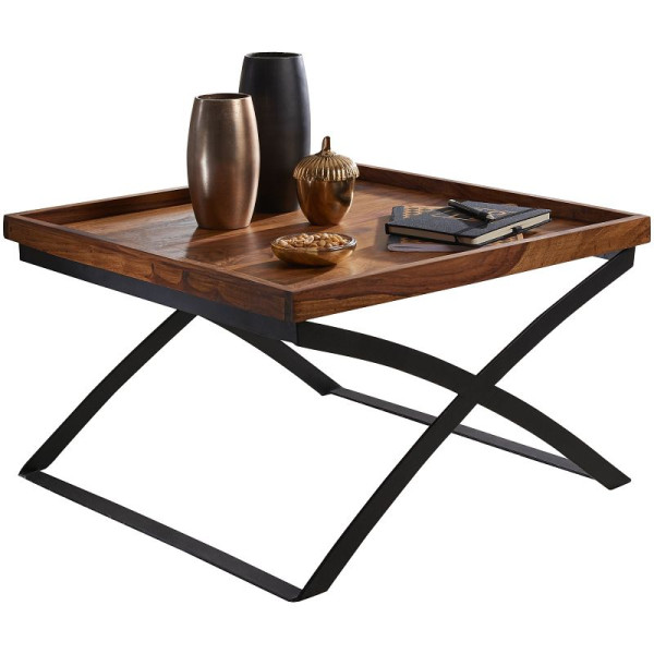 Wohnling Couchtisch 63x39x63cm Sheesham Massivholz/Metall, WL5.595