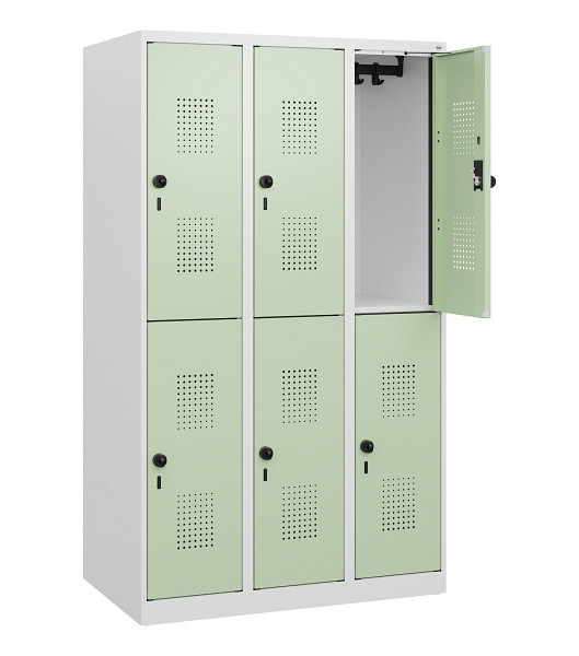 C+P Doppelstöckiger Spind Evolo PLUS, 6 Fächer, 1530x900x500mm, 9016/6019, Drehriegel, 0493005-30 S10021