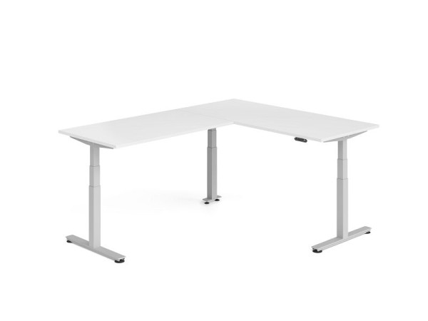 Hammerbacher Sitz-Steh-Winkeltisch 240x180cm Weiß/Silber, VXDSMW1916/W/S