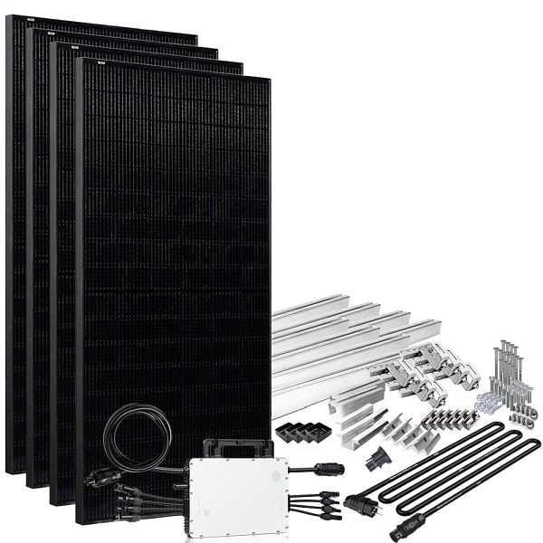 Offgridtec Solar-Direct 1640W HM-1500 Solaranlage Full Black Schuko-Anschluss - 10m Anschlusskabel – Montageset Ziegeldach, 4-01-014535-002