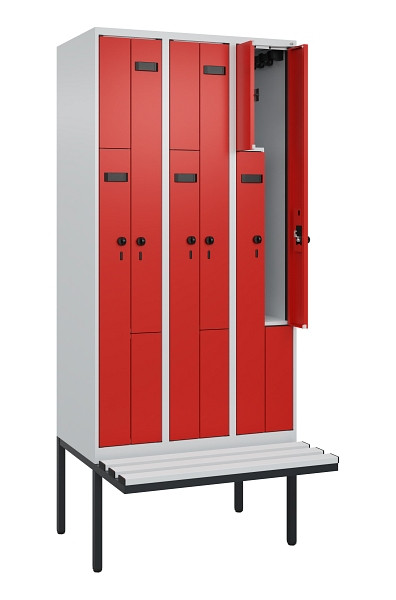C+P Z-Spind Evolo PLUS, Bank, 6 Fächer, 2120x900x815mm, 7035/3020, Drehriegel, Material Sitzfläche Kunststoff, 0490437-306 S10059