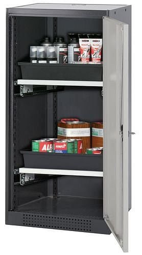 asecos Chemikalienschrank Systema-T CS-52R, Korpus anthrazit, Flügeltüren grau, 2 Tablarauszüge, 208629