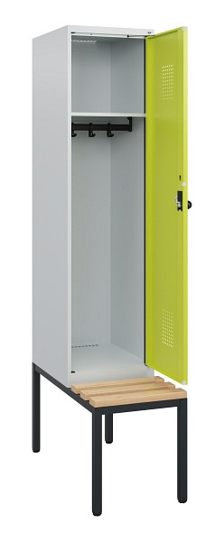 C+P Spind Evolo PLUS, 1 Abteil, 1950x400x815mm, 7035/0024, Drehriegel, Sitzfläche Holz, Sitzbank, 0490505-12 S10015