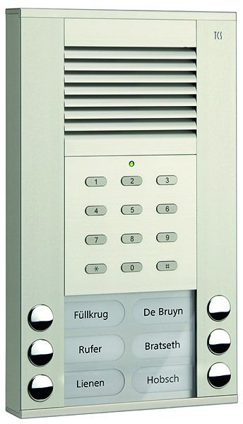 TCS Audio Außenstation Serie ASE 6 Klingeltasten (rechts-/linksbündig) mit integriertem Codeschloss, AP silber, ASE51060-0010