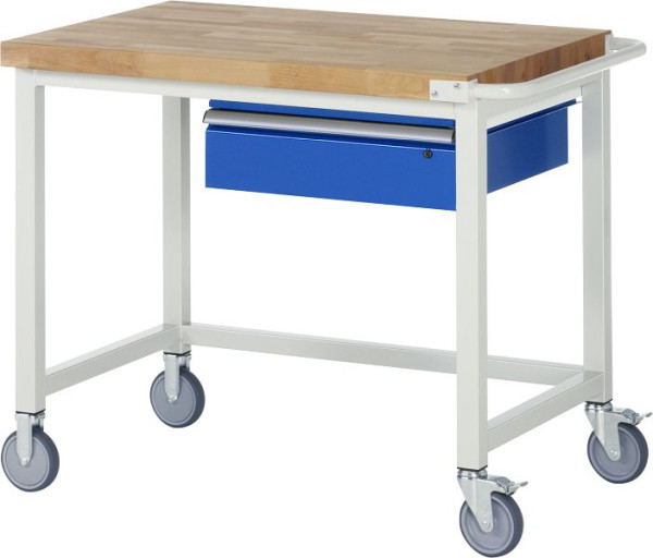 RAU Fahrbare Werkbank 8000 - Modell 8001, B1000 x T700 x H880-1080 mm, Systemunterbau B995 x T650 mm, 1 Unterbau-Schublade, 05-8001A1-107B4H.11