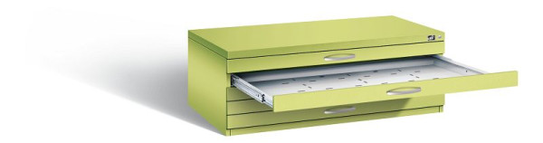 C+P Flachablageschrank Serie 7100_7200, H420xB1100xT765mm, Farbe: Viridingrün / Viridingrün, Bügelgriff, 7100-000 S10239