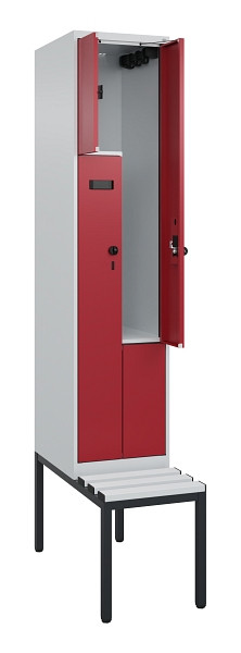 C+P Z-Spind Evolo PLUS, Bank, 2 Fächer, 2120x400x815mm, 7035/3003, Drehriegel, Sitzfläche Kunststoff, Sitzbank, 0490537-122 S10058