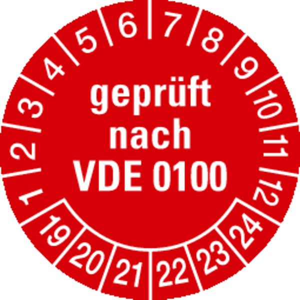 Schilder Klar Etikett geprüft nach VDE 0100 ab 23 rot/weiß, 30 mm Folie selbstklebend, VE: 40 Stück, 49/64.23
