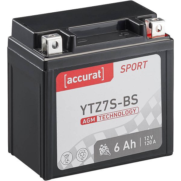 Accurat Sport AGM YTZ7S Motorradbatterie 6Ah 12V 120A, MBA-YTZ7S