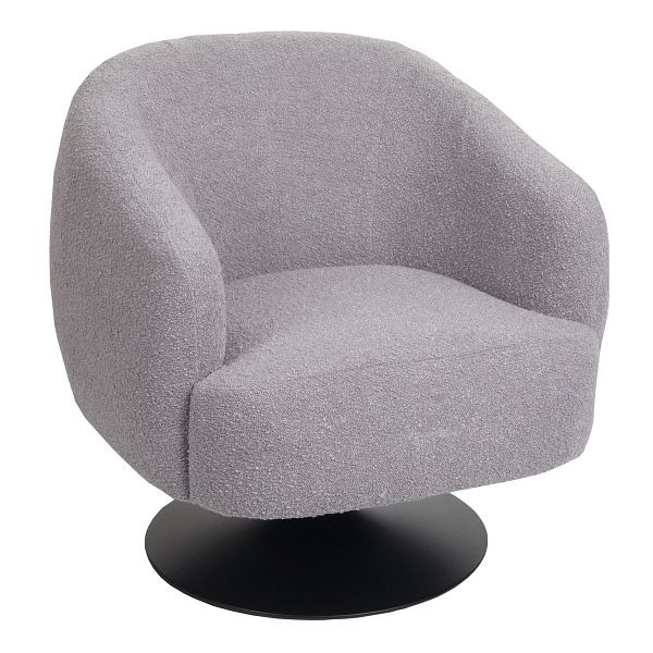 Mendler Lounge-Sessel HWC-J76, Cocktailsessel Sessel drehbar, Bouclé Stoff Metall, hellgrau, 83068